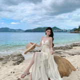 French Super Fairy Leaves Side Sling Dress Woman Seaside Holiday Sexy Pure Desire Irregular Open Fairy Dress