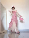 [Small Design] Irregular Flower Flowers Spring And Summer New Dress Waist Skirt Temperament Sling Skirt