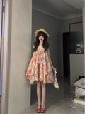 Pink Broken Flowers Hanging Neck Dress Women's Early Summer 2026 New Look Seaside Holiday Show Back Skirt