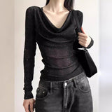 Unique Special To The Lion Collar Long-Sleeved T-Shirt For The Girls In The Summer New Design With A Slimmed-Up Hottie Top