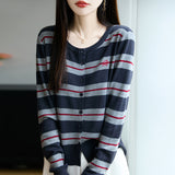 Fine-Woven Wool 2026 Autumn And Winter New Lady Loose Round Collar Striped Embroidered Short Knitted Open Shirt Jacket