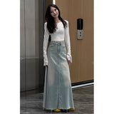 Large-Size Retro Half-Dress Women's Dress 2025 New Summer High-Rise Water Wash Denim Skirt Fat MM Cover Thin Skirt