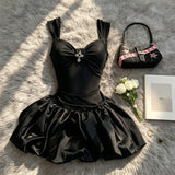 French Hepburn High-Grade Black Sling Dress Summer Temperament Hottie Waist Fluffy Little Black Dress Girl