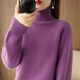 Wool Blended 2026 Autumn And Winter New Short Lady Korean Version Of High-Necked Loose Solid Color Knitted Bottom Sweater