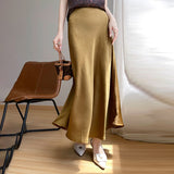 Silk Satin 2026 Spring And Summer New Women's High-Rise Half-Dress Fashion A-Saki Mid-Length Loose Waist Skirt