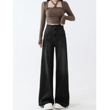 Vintage High-Waisted Double-Buttoned Broad-Legged Jeans Women's Summer Design With A Large-Size Loose-Fitting Thin-Skinny Trousers