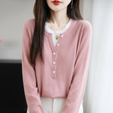 Wool Blending 2026 Autumn And Winter New Women Loose Round Collar And Fake Two-Piece Coat On The Bottom Of The Knitting Shirt