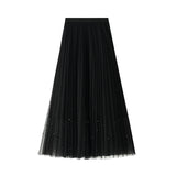 Heavy Industry Nail Pearl Dress Women's Half-Dress Dress 2025 Spring And Autumn Mid-Autumn Long Dress Net Yarn Dress 100Folded Dress 8581