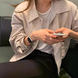 Korean Chic Autumn Simple Temperament Collar Thin Loose Leisure With Small Long-Sleeved Jacket Jacket Woman