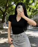 Spice Girls Slime V-Neck Short-Sleeved T-Shirt For Girls Summer Design Collar Short-Lens Thin Black Bottom Top Tide