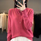 Wool Blended 2026 Autumn And Winter New Short Sweater Loose Round V Collar Solid Color Buckle Knitted Top Open Shirt Jacket