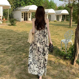 National Feng Shui Ink Painting V Tie Dress Women 2026 Summer New Loose Lazy Leisure Holiday Floral Dress