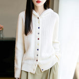 100% Pure Wool 2026 Autumn And Winter New Women's Loose Hooded Thick-Sling Knitted Sweater Jacket