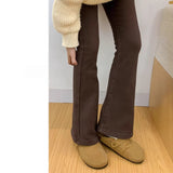 Millard Coffee Color Micro-Tlamb Jeans Women Winter Plus Thick Size Fat Mm Thin Pear Trumpet Trousers
