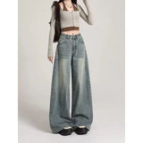 Vintage Old Jeans Women Spring And Autumn Large-Size Pear-Shaped Figure Hanging High-Rise Loose Thin Leg Pants