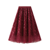 Fashion Shiny Leaf Embroidered Long Dress A Pended Net Yarn Dress 1888