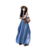 Small Man Holiday Style Temperament Blue Vest Dress Women's New Summer Design Feel Waist Thin A Skirt