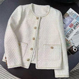 Spring And Autumn 2025 New Korean Version Of The White French Short Style Small Fragrant Temperament Coarse Flowers Coat Woman