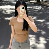 Design Sense Care Machine Hanging Neck With Short T-Shirt Girls Summer Slimming Hottie Shoulder Short Sleeve Top