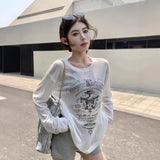 Lazy Style Design Letter-Print Sunscreen T-Shirt Women's Summer New Casual Loose Perspective Cover Top