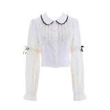 Large-Size College Wind Back Belt Bow Strap Girl Autumn And Winter Pure Want Sweet Doll Shirt Two Sets