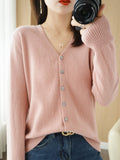 Wool Blended 2026 Autumn And Winter Women's New Loose V-Neck Solid Color Short Knitted Cardigan Jacket Sweater Spring