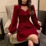 Christmas Red Annual Meeting Sisters Velvet Dress Autumn And Winter New Temperament Careful Machine Design Dress Dress Dress Dress Dress