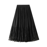 French Retro Folded Fairy Net Yarn Half-Dress Skirt Dress Autumn 2025 High-Rise Slim Long Skirt 8957