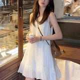 Summer New White Loose Swing Lotus Leaf Side Sling Skirt Holiday Style Small Sleeveless Vest Dress