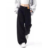 Large-Size Fatmm Black Broad-Legged Jeans Women's Autumn And Winter Plus Velvet Pants Loose Thin Pear-Shaped Body Straight Trousers
