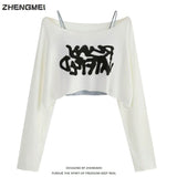 One-Word Long-Sleeved Sling Knitted Shirt For Women's New Pure-Wanted Hot Girl Short Slings Two Sets Of Sunscreen Shirts