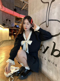 New Year Red Sweet Lace Sweater Coat Women Autumn And Winter Bow Tie With Open Shirt On Top
