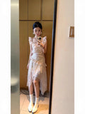 French Pure Lust Lotus Leaf Side Small Flying Sleeve Fairy Dress Spring And Summer New Irregular Hem Chiffon Long Skirt