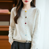 100% Pure Wool 2026 Autumn And Winter New Women's Loose Round Collar Color Buckle Thick Knitted Cardigan Jacket