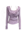 Pure Lust Wind Collar Hanging Neck Two Long-Sleeved T-Shirt Girls Spring And Autumn New Self-Cultivation Temperament In The Tide