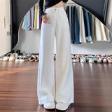 White Plus Velvet Broad-Legged Jeans Women's Autumn And Winter New High-Waist Loose High-End High-Hanging Small Straight-Tight Trousers