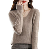 Wool Blending 2026 Autumn And Winter New Women's Loose V-Neck Solid Color Short Pit With Top Of The Bottom Knitting Shirt