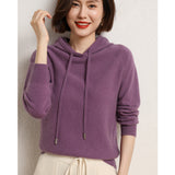 Wool Blended 2026 Autumn And Winter New Women's Loose Casual With Hat Jacket Solid Color Short Knitted Hoodie