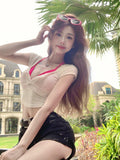 Irregular White Short-Sleeved T-Shirt Girl Summer Tight Sexy Short Slimming Square Collar Open Umbilion Hottie Top