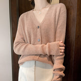 Wool Blending 2026 Autumn And Winter Women's New Loose Loose Solid Color V-Neck Short Sweater Knitted Shirt Outside