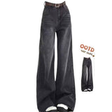 Black-Gray Broad-Legged Jeans Women's Summer New Retro Water Wash High-Waisted Loose-Ragging Straight Pants