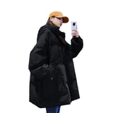 Black Down Cotton Suit Mid-Long 2025 Winter New Korean Version Of Loose Small Thick Cotton Coat