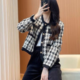 Small Fragrant Coat Woman 2025 Autumn And Winter New Korean Version Of The Casual Temperament Goddess Fan Qian Bird Lattice Short Top