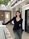 Spice Girl Style V-Neck Long-Sleeved T-Shirt 2026 Autumn And Winter Temperament Slimming And Pure Desire To Put On The Bottom Shirt Top Woman