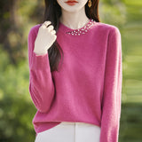 Wool Blended 2026 Autumn And Winter New Women's Round Neck Nails Loose Long-Sleeved Jacket Short Knitted Sweater Bottom Shirt
