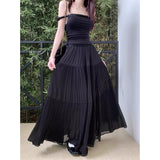 French Gentle Design Pressure Folded Skirt Light Purple A-Sword Dress Women's Summer High-Waisted Big Swing Skirt Dress