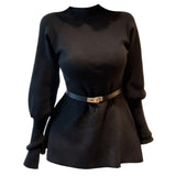 Fat Sister French Hepburn Half-High Lantern Sleeve Long-Sleeved T-Shirt New Waist Thin Top In The New Waist