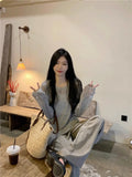 Lazy Wind Leisure Thin Long-Sleeved T-Shirt Girl Spring Small Loose Thin White Knitting Top