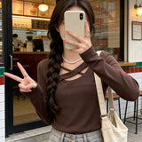 French Collar Cross-Bottomed Women's Autumn And Winter 2026 New Design Long Sleeves Sexy Top
