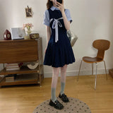 College Style Temperament Hit The Striped Dress Women's Dress 2026 Summer New Beautiful Film To Reduce The Age Of 100 Folds Skirt